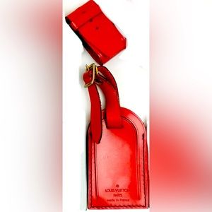 LOUIS VUITTON RED SMOOTH LUGGAGE TAG SET LEATHER AUTHENTIC